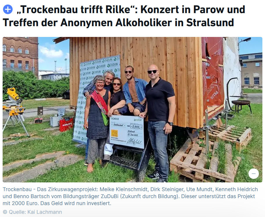 Trockenbau trifft Rilke: Konzert in Parow und Treffen der Anonymen Alkoholiker in Stralsund